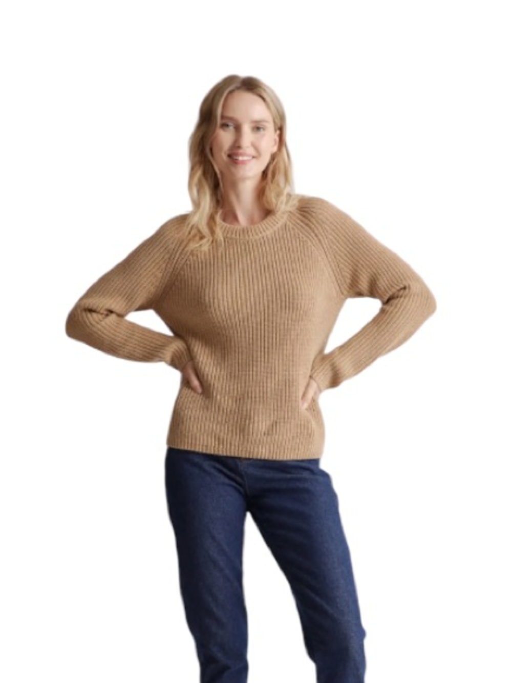 Quince 100% Organic Cotton Fisherman Crew sweater camel size Medium - Picture 2 of 9